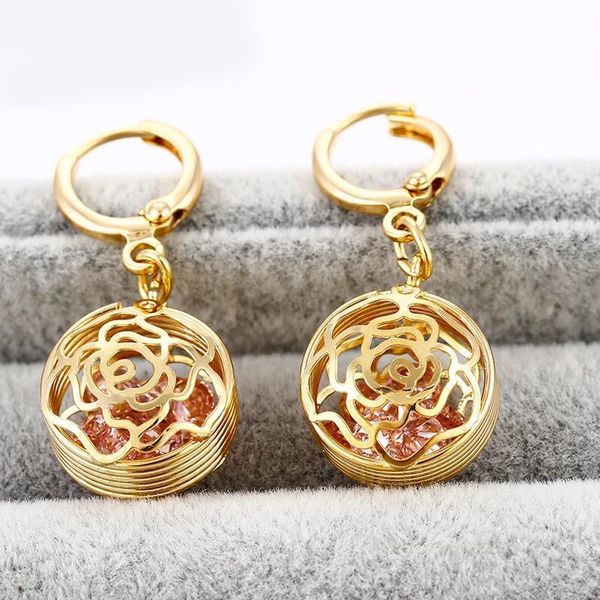 

gold plated drop rose flower earrings for women original jewelry red pink cubic zircon, Silver