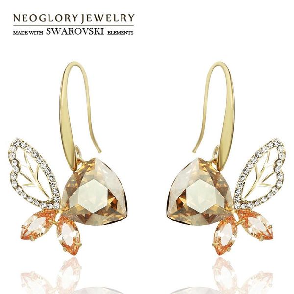

neoglory austria crystal & rhinestone & zircon long drop earrings light yellow gold color champagne elegant butterfly design t200225, Silver