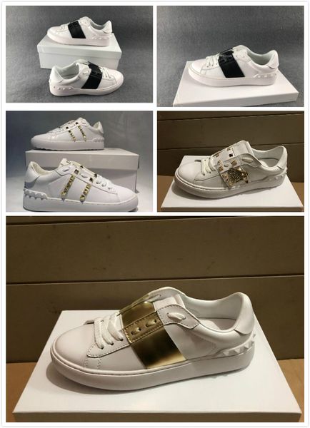 

2020 woman or man rivets flats shoes weaving leather patchwork trendy casual shoes studded sports sneakers, Black