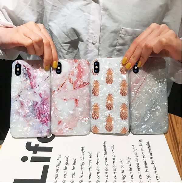 Capas LAPOPNUT à prova de choque de silicone macios para IPhone 11 Pro Xs Max X Xr 7 Plus 8 6S 6 SE 2020 Frutas mármore leopardo Adesivo para tampa