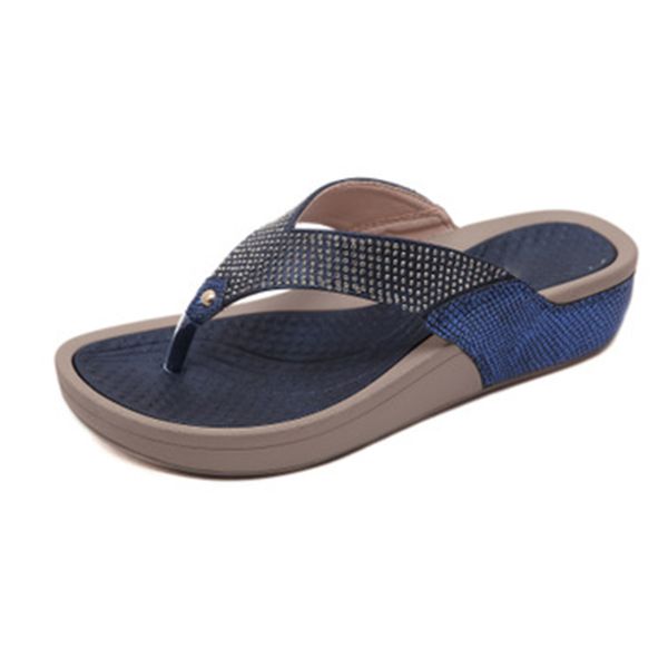 

woman flip flop women's wedges female beach shoes ladies fashion slippers women rhinestones non slip slides plus size summer, Black