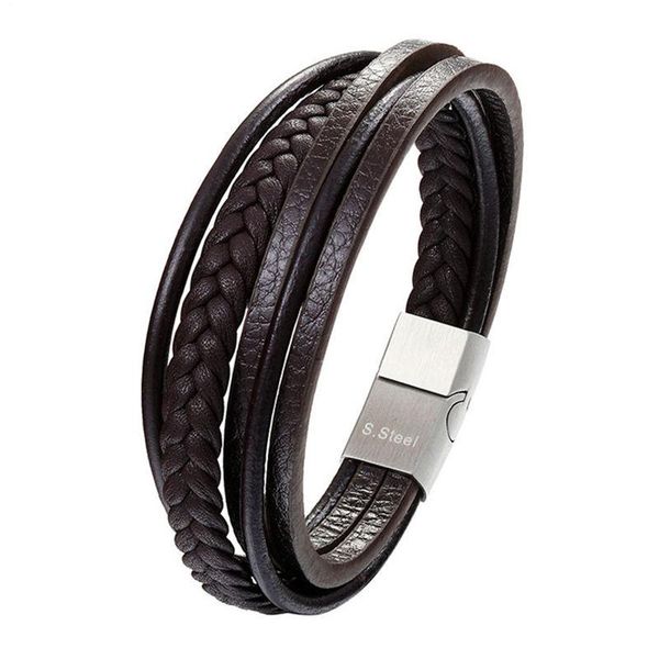 

fashion genuine leather bracelet men stainless steel bracelets diy braided rope chain por male jewelry vintage gifts pulseira, Golden;silver