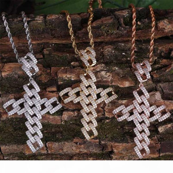

pendant necklace jewelry luxury grade quality bling zircon necklaces fashion men 18k gold plated geometric cross hip hop necklaces ln097, Silver