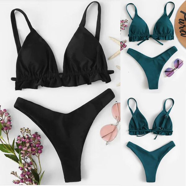 

women swimming suit bikini set solid padded beachwear floral suit high waist halter femme 2020 bodycon swimwear 5, White;black