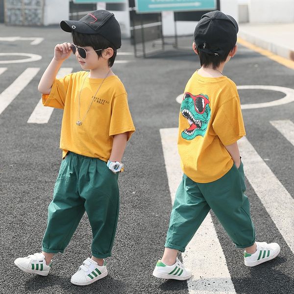 

p9asr clothing boys' summer clothing suit 2020 new summer pure cotton western style handsome children's korean medium and large ch