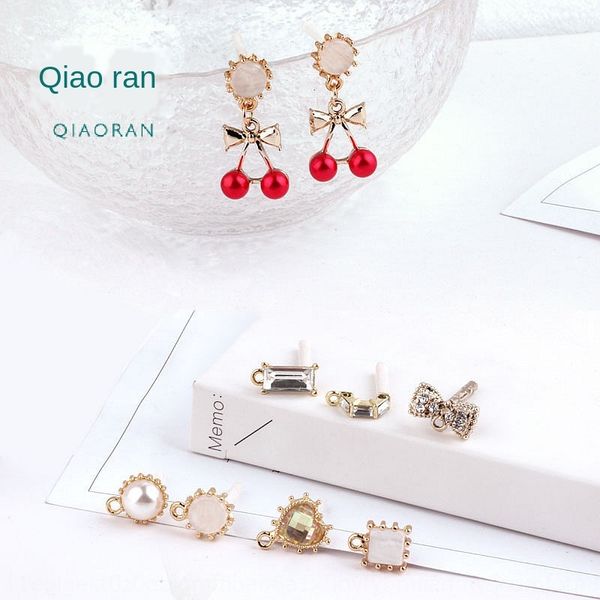 

bfxly diy accessories korean imitation shell square diamond rhine pendant stone rhinestone diy shi shuizuan bow anti-allergy earrings pendan, Silver