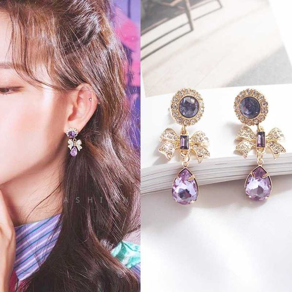 

sansummer women drop earrings 2020 new bowknot fashion jewelry earrings trendy vintage long crystal dangle, Silver