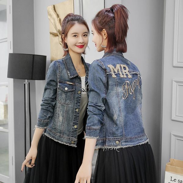 

denim women's jacket short 2019 spring new korean style slim bf harajuku denim jacket hipster, Black;brown