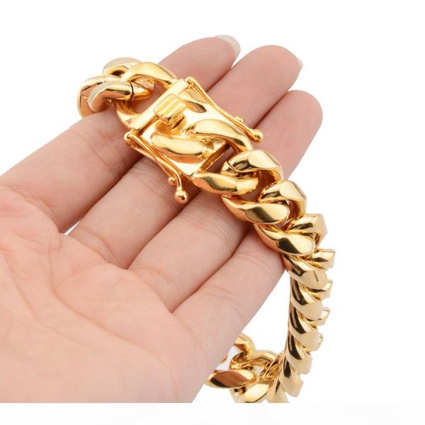 

8mm 10mm 12mm 14mm 16mm 18mm stainless steel bracelets 18k gold plated high polished miami cuban link men punk curb chain butterfly clasp, Black