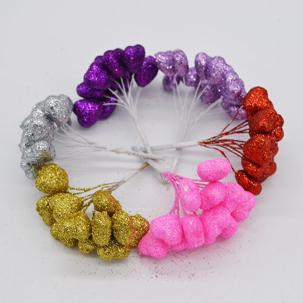 

decorative flowers & wreaths 12/36/72/144pcs 2x2cm glittered foam heart wired stems for diy hand make christmas scrapbooking festive party s