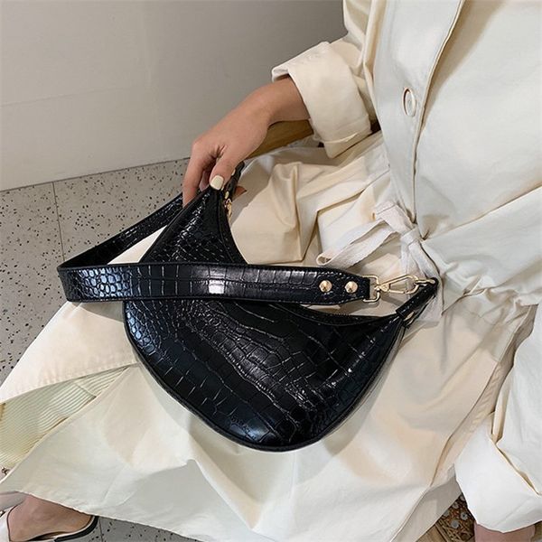 

design fashion bag new crocodile pattern retro solid color all match one shoulder messenger handbag ing
