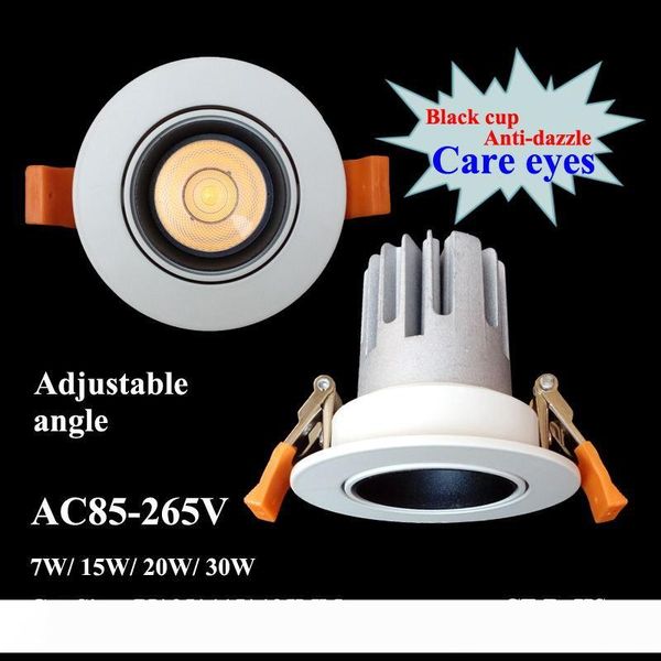 

led downlight cob 15w 20w 30w ac85-265v recessed ceiling lamp cut 70 90mm energy saving lighting wall wash spotlight with ce driver