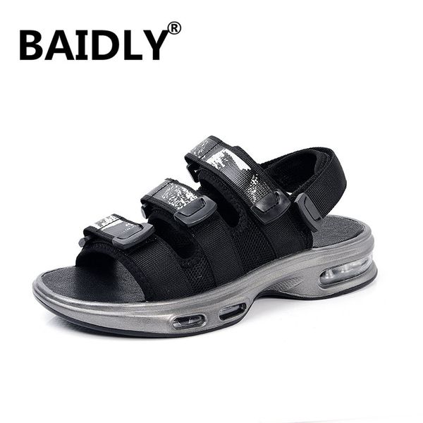 

new summer casual shoes men sandals air cushion gladiator sandals open toe platform outdoor beach rome male footwear, Black