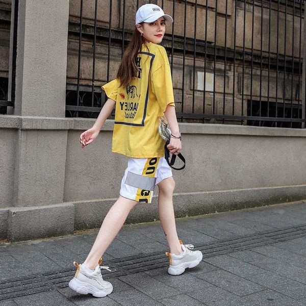 

hip hop hip-hop women's suit women's summer 2020 new short-sleeved shorts leisure sports studentstyle two-piece suit fashionable, Gray