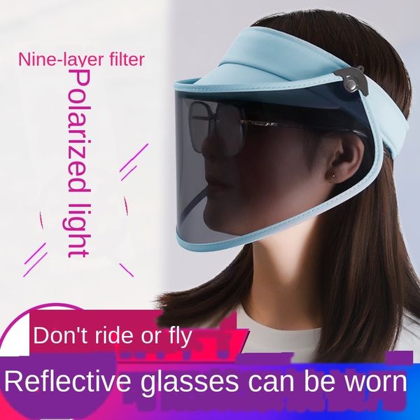 

sunshade screen large edge polarized ultraviolet female riding shade windproof summer protective protective sun hat sun hat mask, Blue;gray