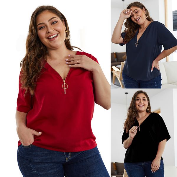 

плюс размер женские летние сплошной цвет молнии, Black;gray