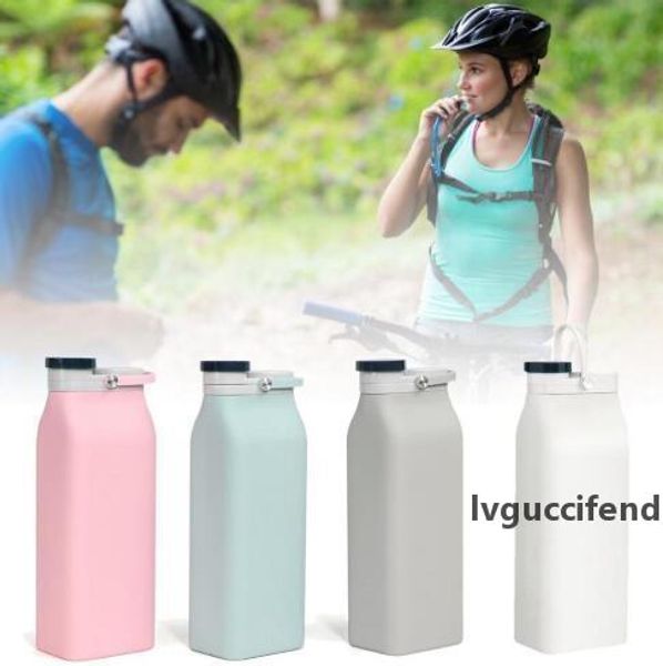 

silicone folding water bottle milk cup large capacity sport drinks bottle with lid outdoor candy color silicone folding tumblers wy214
