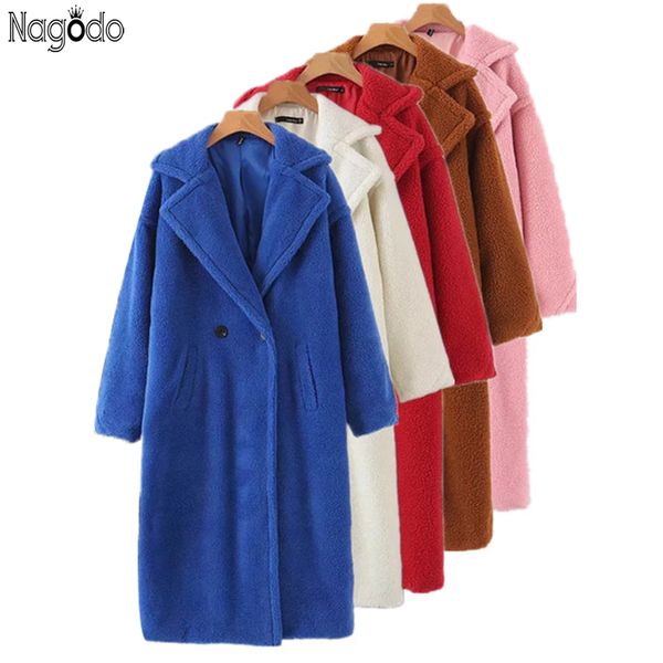 

nagodo women teddy coat plus size white camel chaqueta mujer vinatge faux fur coat loose lamb fur jacket for winter autumn, Black