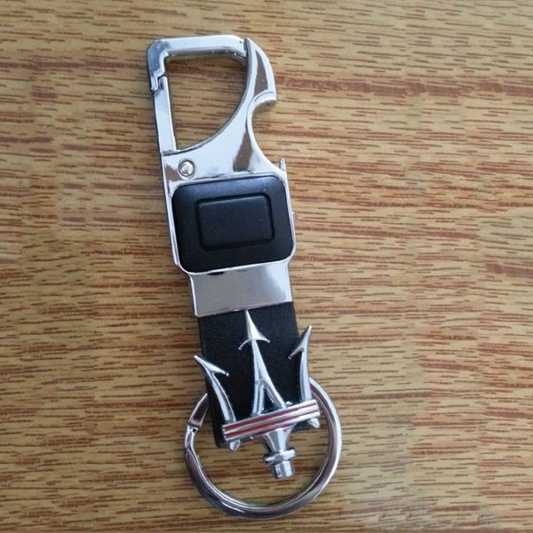 

kunbaby new fashion metal leather car key chain ring holder with led bottle opener multifunctional tool for maserati 2, Silver
