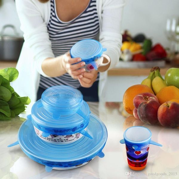 

6pcs / set универсального силиконового всасывание крышки чаша пан cooking pot lid кремний stretch люки крышка spill крышка пробка c361