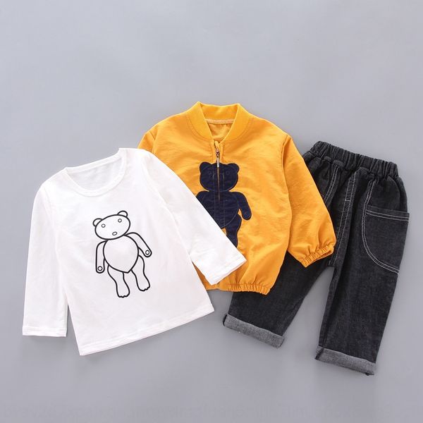 

coat children's clothing 2020 spring and autumn children's suit boys korean style coat t-shirt pants sportswear three-piece set