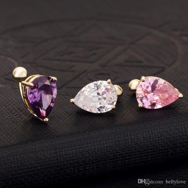 

18k yellow gold plated pink/purple/white stone teardrop belly button ring body jewelry for women, Silver