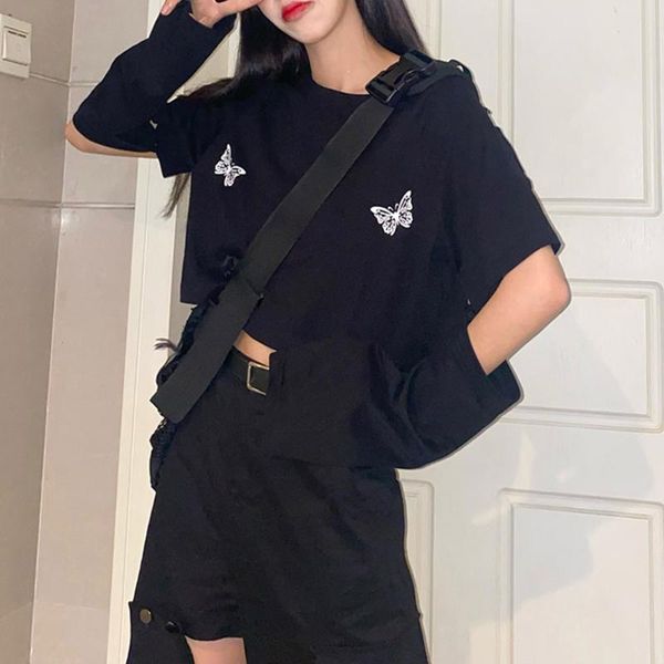 

rosetic gothic hollow design women t-shirt 2020 animai print butterfly tshirt fall streetwear fashion long sleeve goth t shirts, White