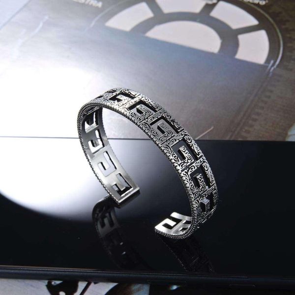 

s925 sterling silver opened bangle with hollow style for man wedding jewelry gift drop shipping ps6269a, Black
