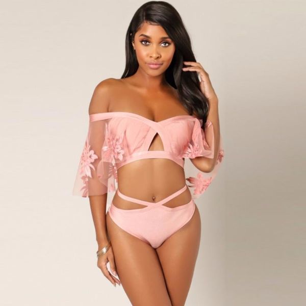 

pink lace cute sheath rayon bandage bodysuit beach holiday swimsuit, Black;white