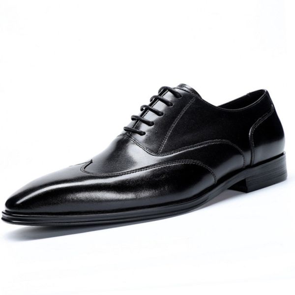 

genuine leather korean style men formal shoes square toe wedding shoes for men black business lace up brogue office