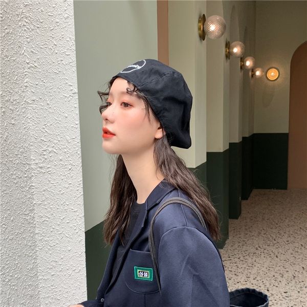 

6npvt summer thin japanese embroidery beret men's and women's beret octagonal neutral style all-match simple forward hat korean st, Blue;gray