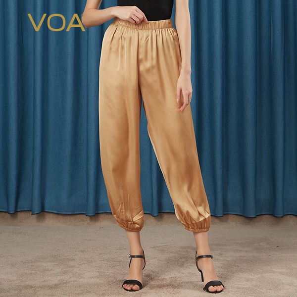 

voa multi-colored options elastic waist smooth skin-friendly loose casual leg tightening summer new capri wide leg pants kg01, Black;white