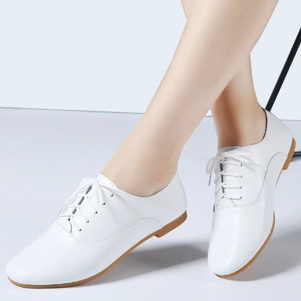 

2020 autumn women oxford shoes ballerina flats shoes women genuine leather moccasins lace up loafers white, Black