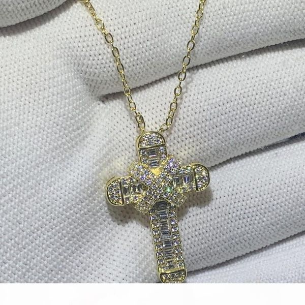 

новое игристое handmade изящных ювелирных изделий 925 silvergold заливка большой малый крест подвеска христианство партия ключицы женщины ож, Silver