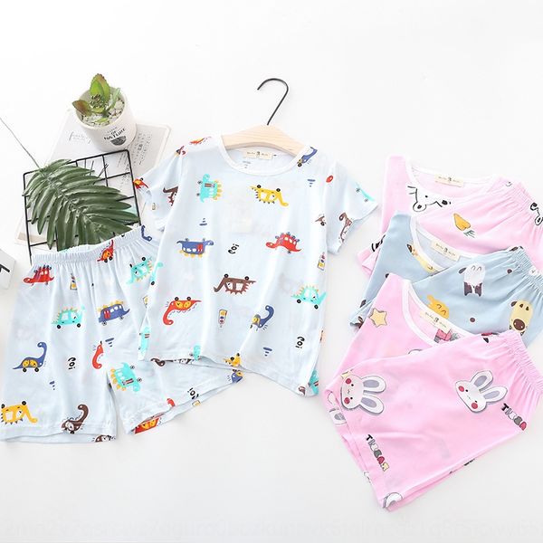 

2020 the summer suit in the big suit big artificial cotton two-piece printed cotton satin summer home boys and girls suits