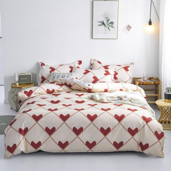 

bedding sets bed linen 200x220  size red heart printed striped cover king duvet