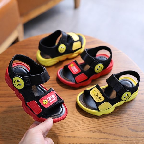 

male and female 2020 new korean baby bear bottom children's soft bottom smiling face beach sandals shoes sandals children's shoes, Black;red