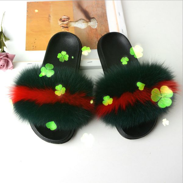 

natural fur slides full fox fur slippers fur fox for slides, Black