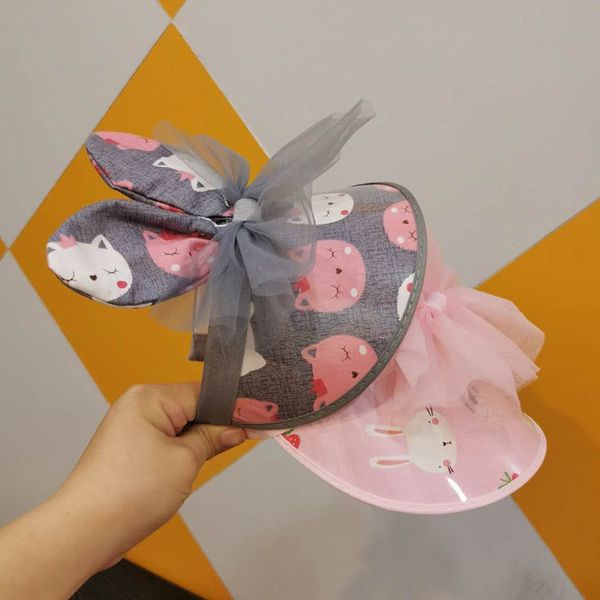 

straight cute day children's cute sun rabbit ear sunscreen big bow rabbit ear sunscreen hat empty hat, Yellow