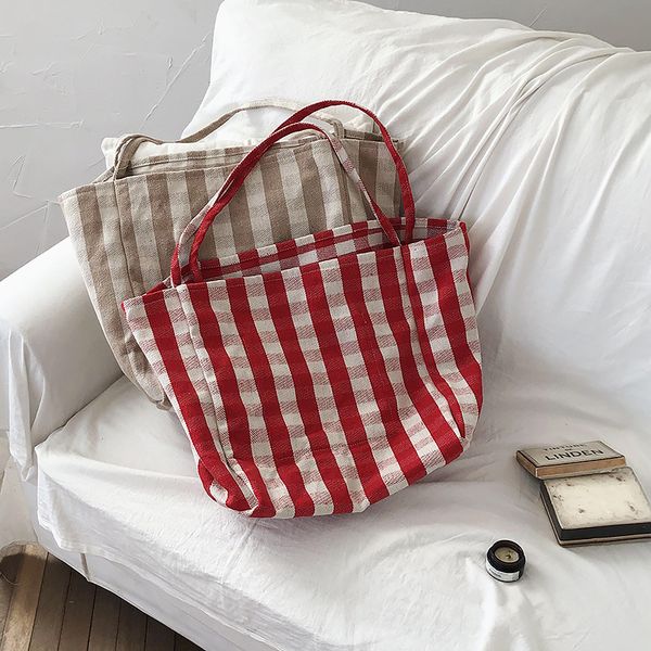 

women cotton stripes shoulder bag large capacity shoulder bag ladies casual shopping handbag