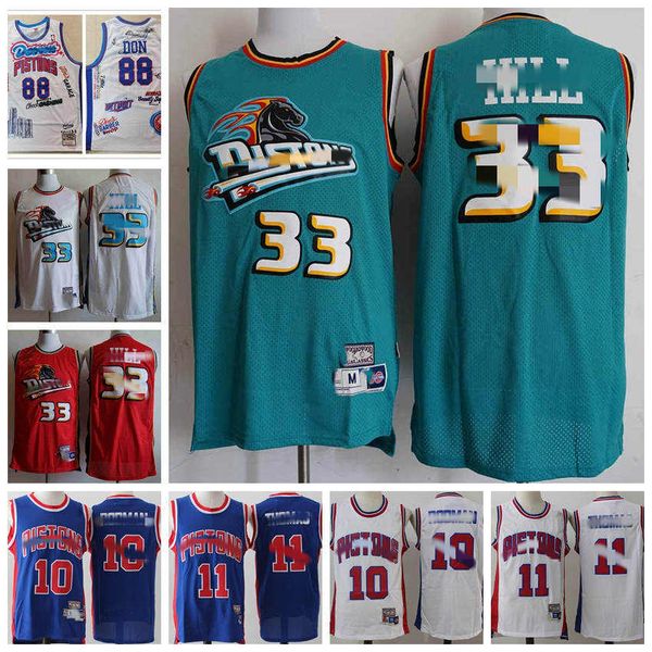 

33 grant hill 11 isiah thomas detroit pistons men mitchell & ness 1998-99 swingman basketball jersey teal, Black;red