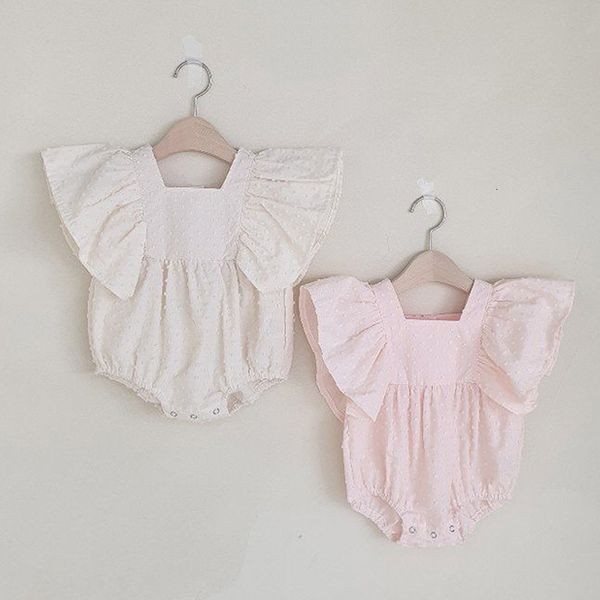 

2020 solid color summer newborn infant baby girl bodysuit fly sleeve jumpsuit outfits baby girl clothes, Blue