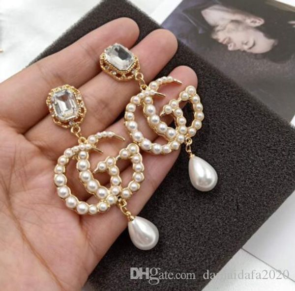 

fashion temperament rhinestone pendant pearl letter female simple trend earrings ear jewelry, Gray