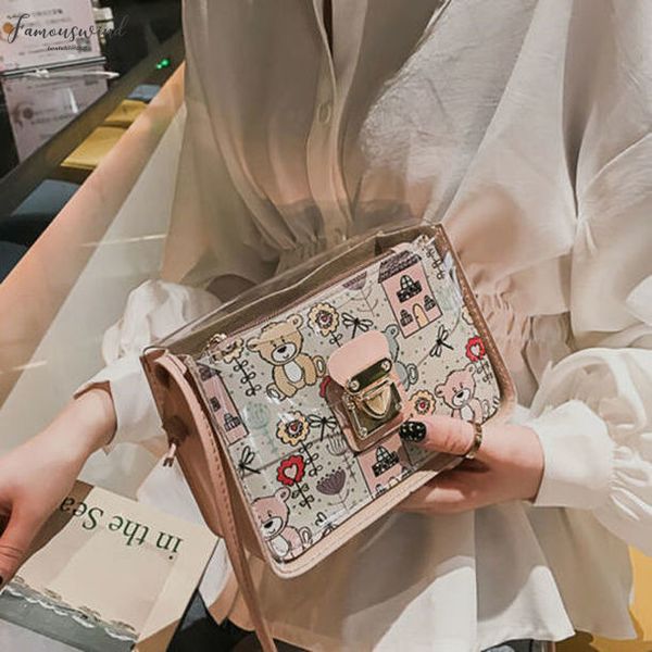 

transparent women bag cartoon print handbags casual shoulder bag female small crossbody bags for ladies messenger bags fashion