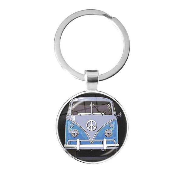 

new vintage hippie peace sign bus keychain fashion men women purse bag car pendant key chain ring holder jewelry for gift, Silver