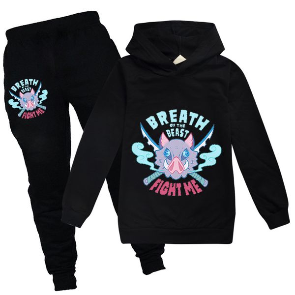 

fashion boy girl kawaii demon slayer boys clothing sets autumn and winter halloween oversized hoodie+pants suit baby 2pcs, White