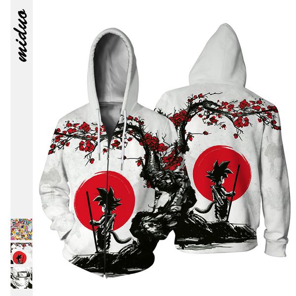 

european and american 3d animation digital printing zipper hoodie sweater european and american fashion autumn coat, Black