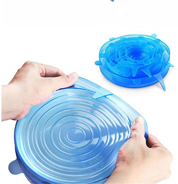 

6pcs set silicone stretch lids suction pot reusable fresh keeping wrap seal lid pan cover kitchen tools accessories ing