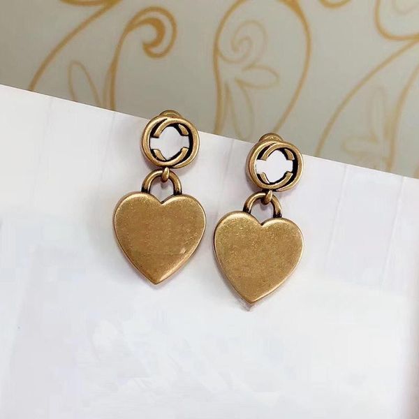 

c2124 european and american style pendant earrings made of brass old heart-shaped punk earrings women simple fashion accessories, Golden;silver