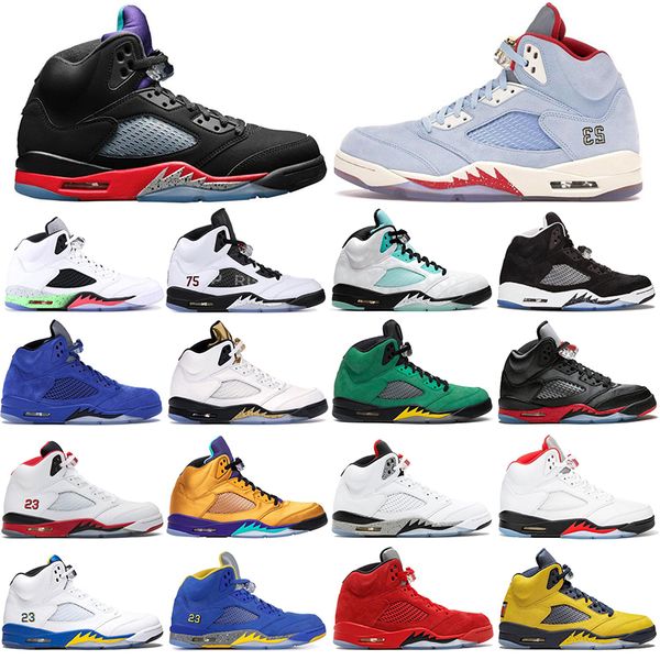 

2020 5 5s jumpman mens basketball shoes island green alternate grape light aqua fire red ice blue mens trainers sports sneakers size 40-47, White;red